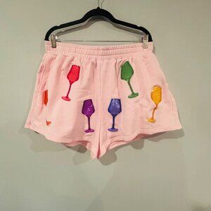 Queen of Sparkles Pink Wine Glass Sequin Shorts Size XL